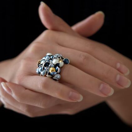 Seashell Ring i Sølv med Emalje, 4 rader, Blåskjell-Mix, Slideshow 2