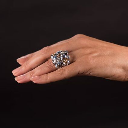 Seashell Ring i Sølv med Emalje, 4 rader, Blåskjell-Mix, Slideshow 3